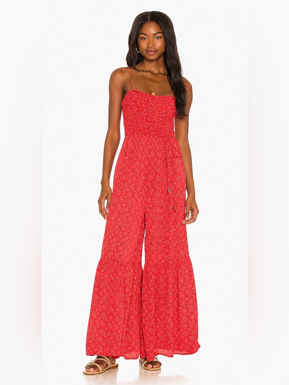 Free People X Revolve Little of Your Love Jumpsuit XS Red Boho Wide Leg
